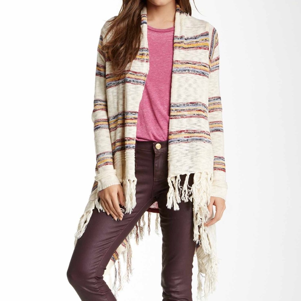 Multi color fringe cardigan